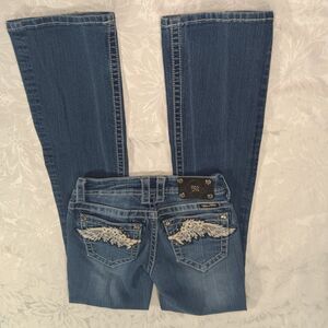 Miss Me Jeans Womens 25 Boot Cut Lowrise Stretch Embellished Angel Wings